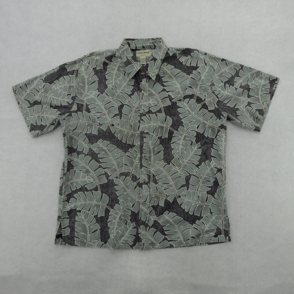 Cooke Street Hawaiian Shirt Mens XL Green Leaf Print Cotton Button Up Aloha